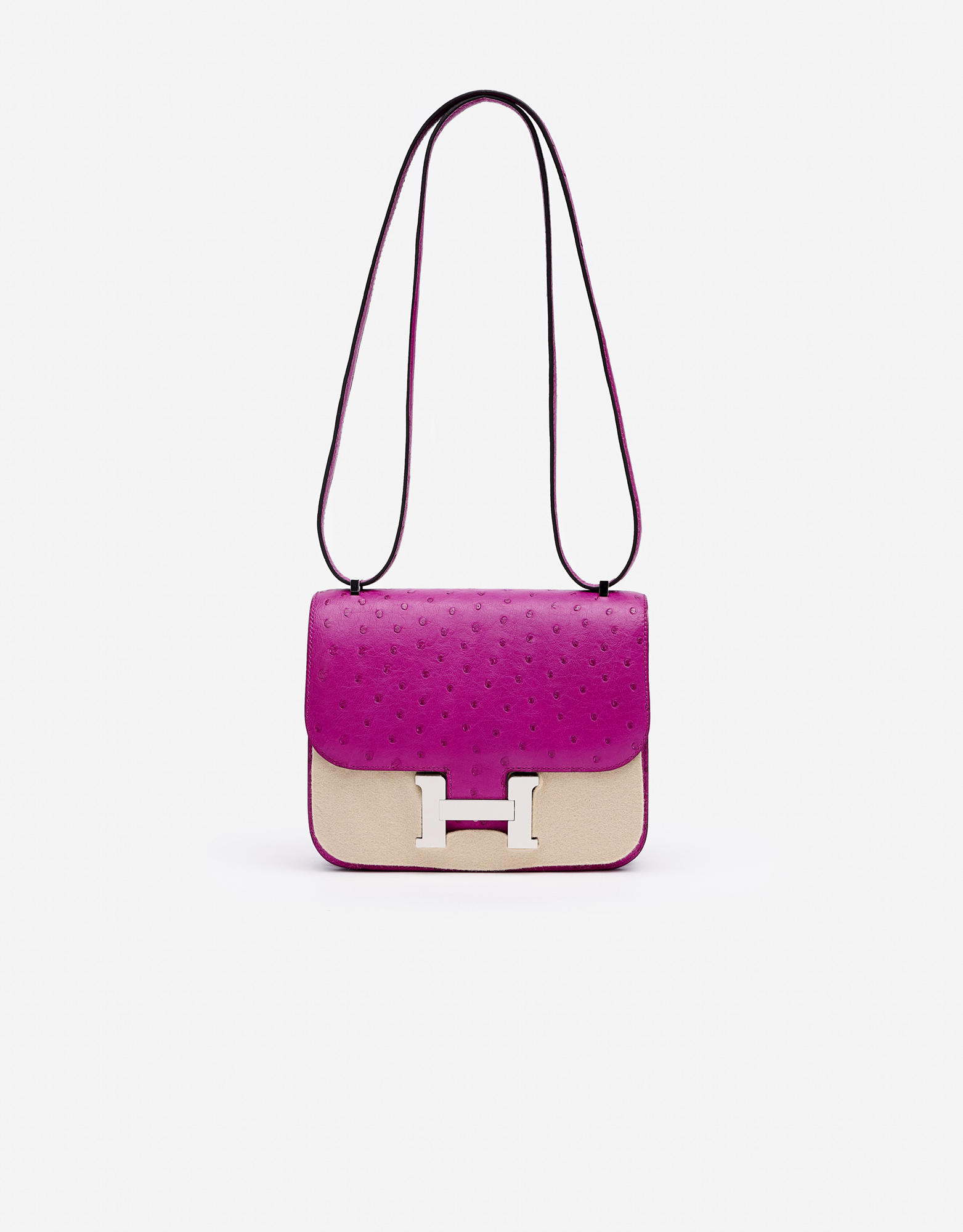 Hermes Pink Rose Pourpre Ostrich Constance Mini 18/19 Handbag Bag