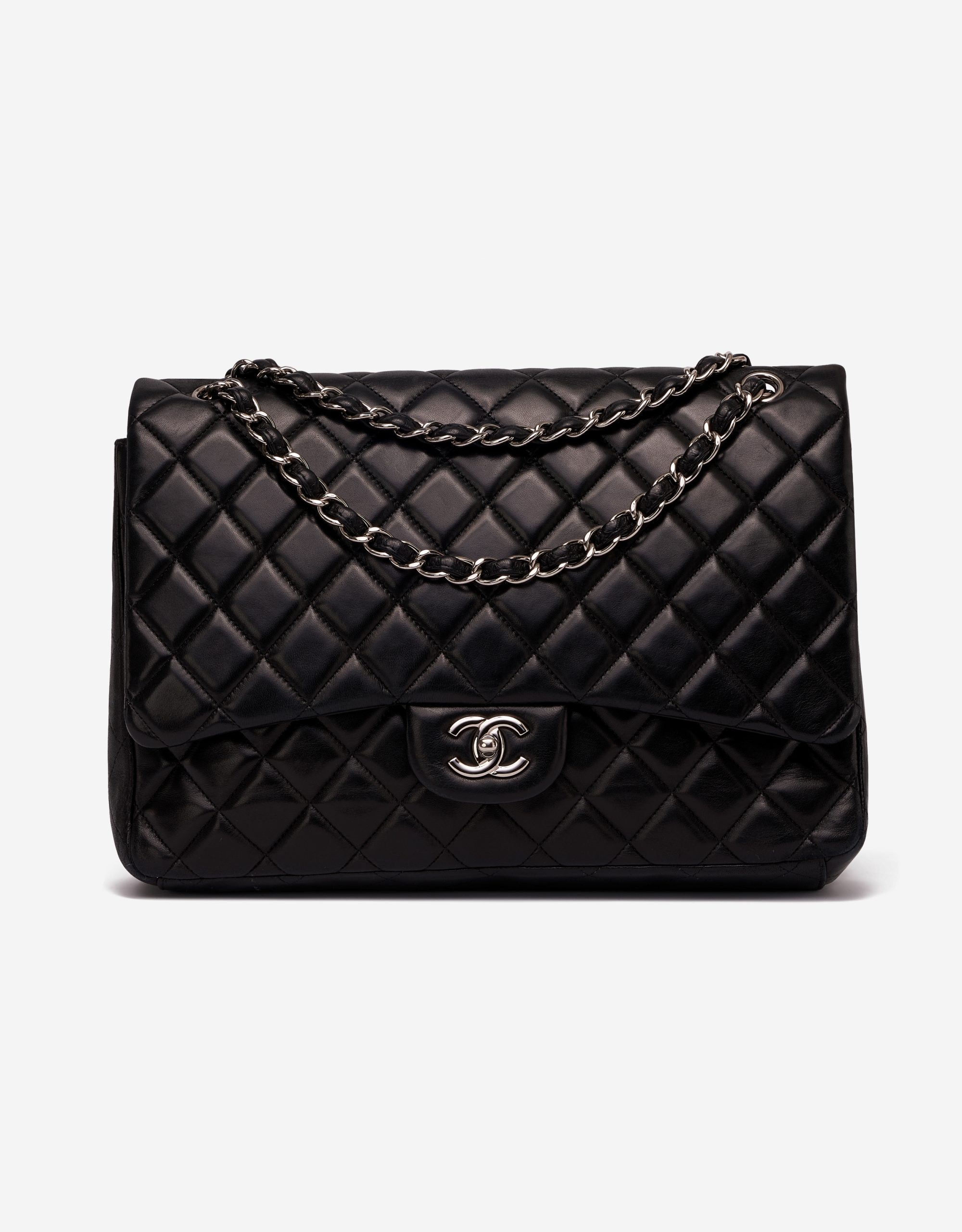 Handbags Chanel Chanel White Quilted Soft Caviar Leather Maxi Classic Single Flap Bag with Silver HW