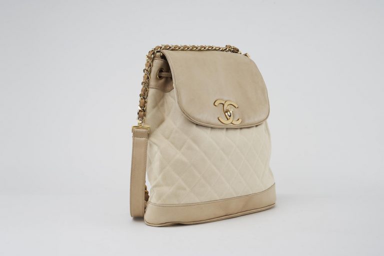 Chanel Market Bag Beige Canvas Saclàb Side