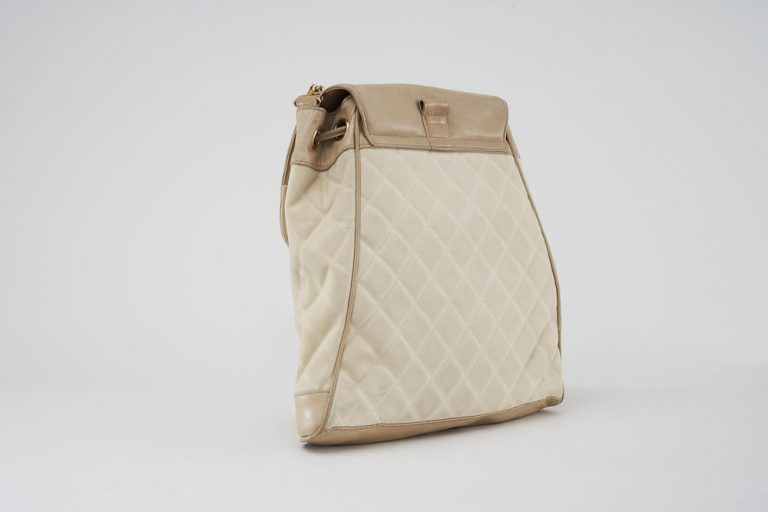 Chanel Market Bag Beige Canvas Saclàb Side Back