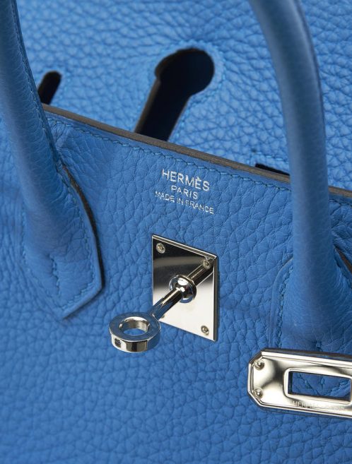 Hermès Birkin 25 Togo Bleu Zanzibar Saclàb Detail Open Logo hardware Shiny Palladium New