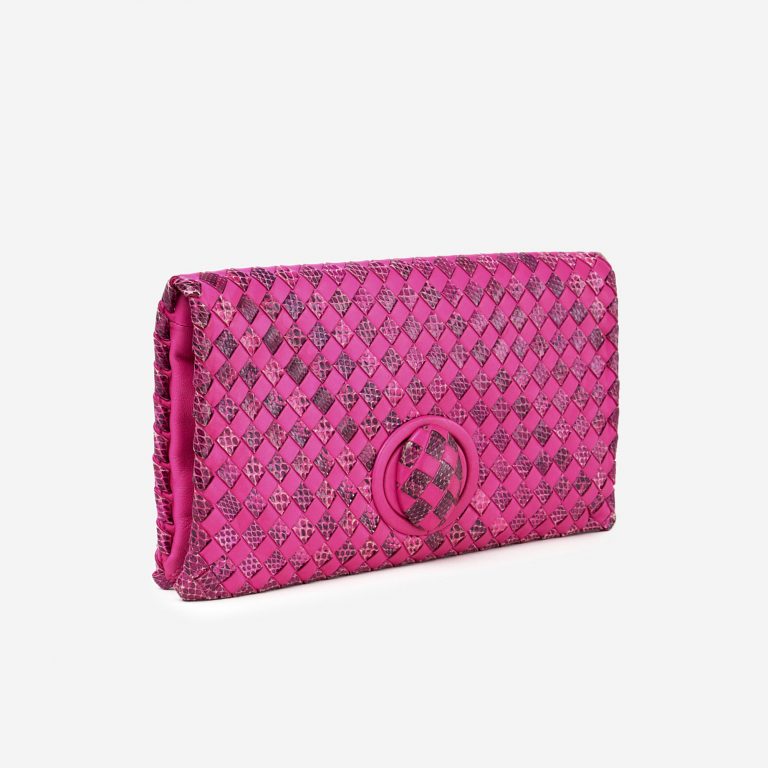 Bottega Veneta Python Nappa Turn-Lock Clutch