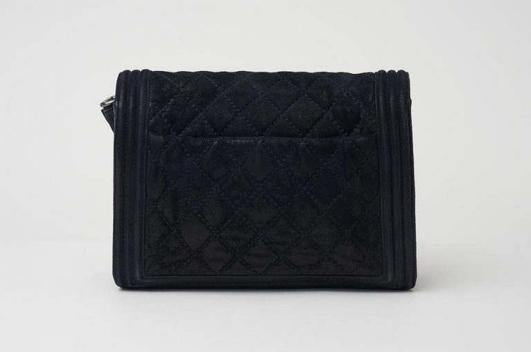 JO Chanel Boy Clafskin Metallic Dark Blue Saclab Back