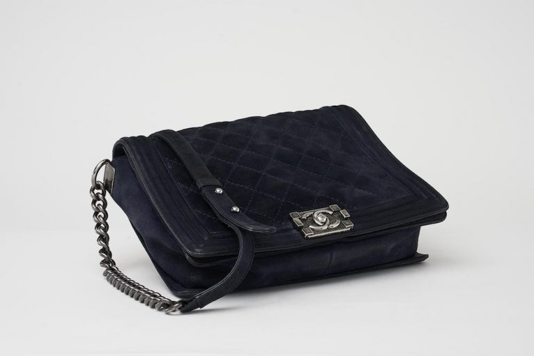 Chanel Boy Large Calfskin Metallic Dark Blue Saclàb Bottom