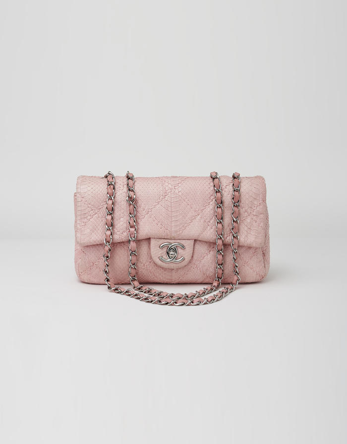 Chanel Light Pink Python Small Flap Bag . Very Good to Excellent