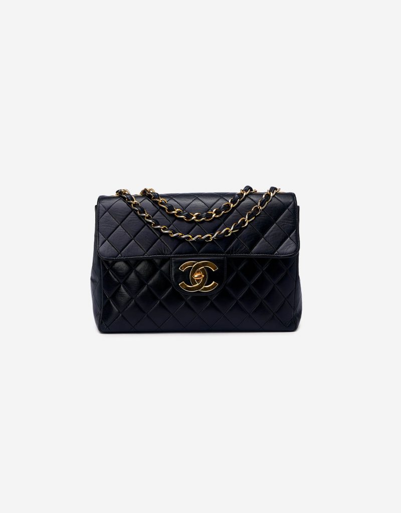 Chanel Black Lamb Jumbo Double Flap Gold - Vintage Lux