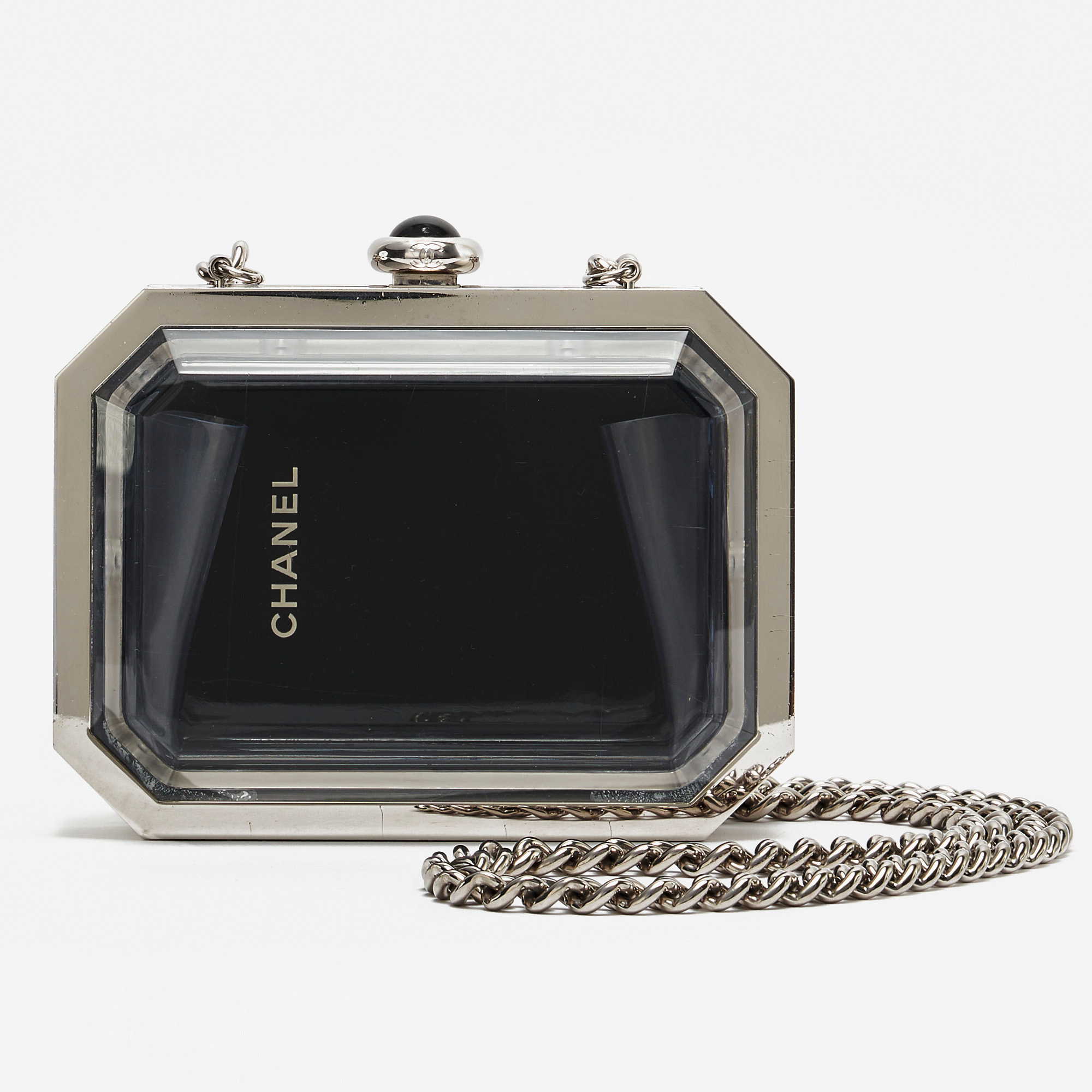 Gebrauchte Chanel Tasche Première Minaudière Uni Metall Plexiglas Schwarz Silber Schwarz | Verkaufen Sie Ihre Designer-Tasche auf Saclab.com