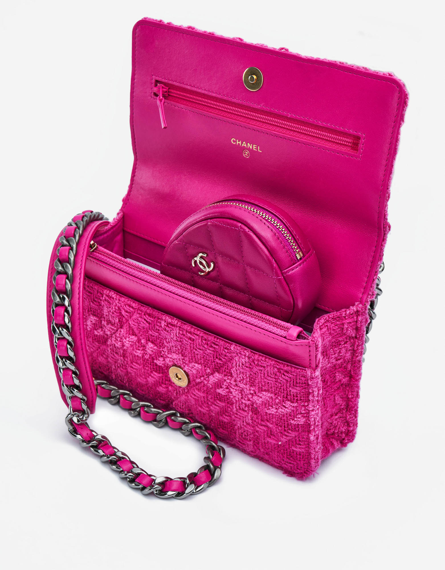 19 Wallet On Chain Tweed Pink