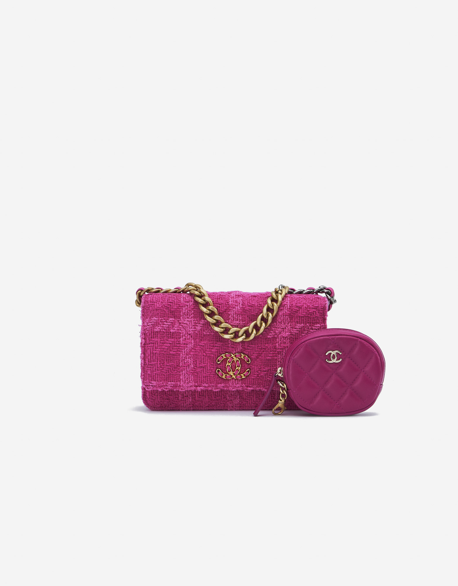 Chanel 19 Wallet On Chain Tweed Pink | SACLÀB