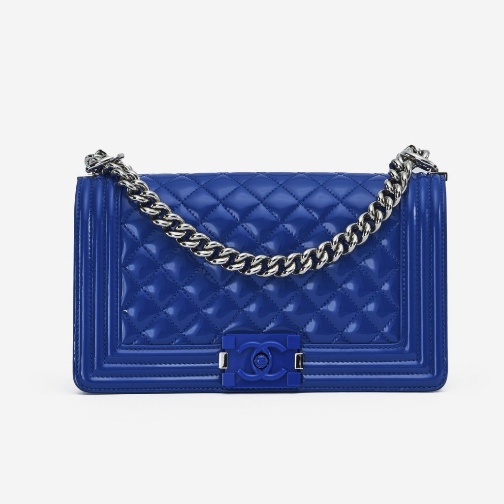 Chanel Boy Medium Patent Leather Blue | SACLÀB