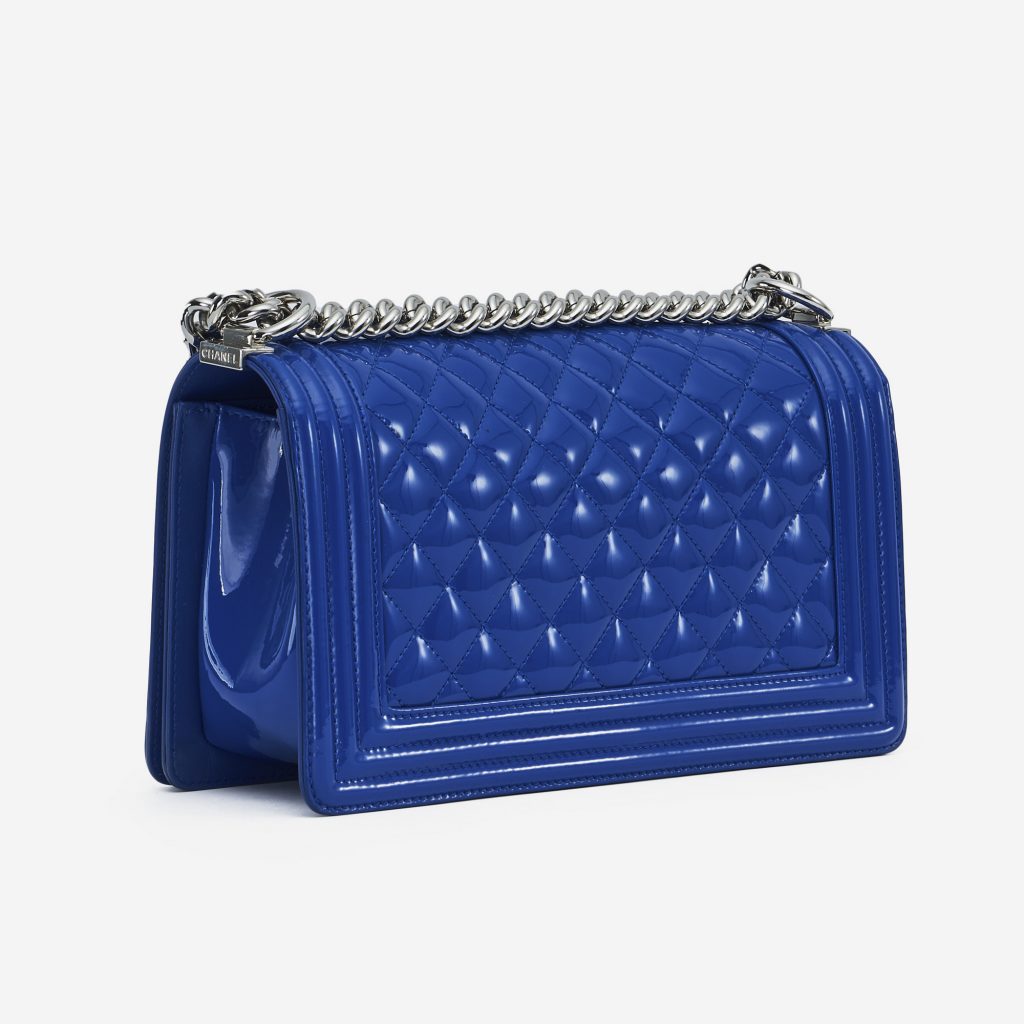 Chanel Boy Medium Patent Leather Blue SACLÀB