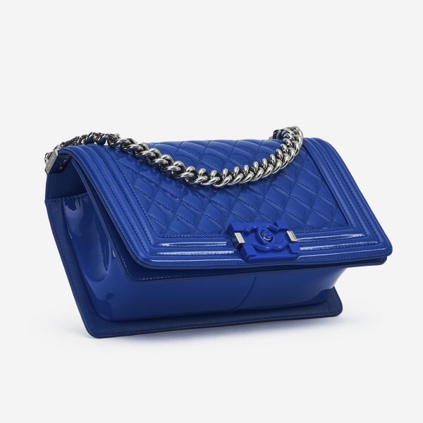 Chanel Boy Medium Patent Leather Blue SACLÀB