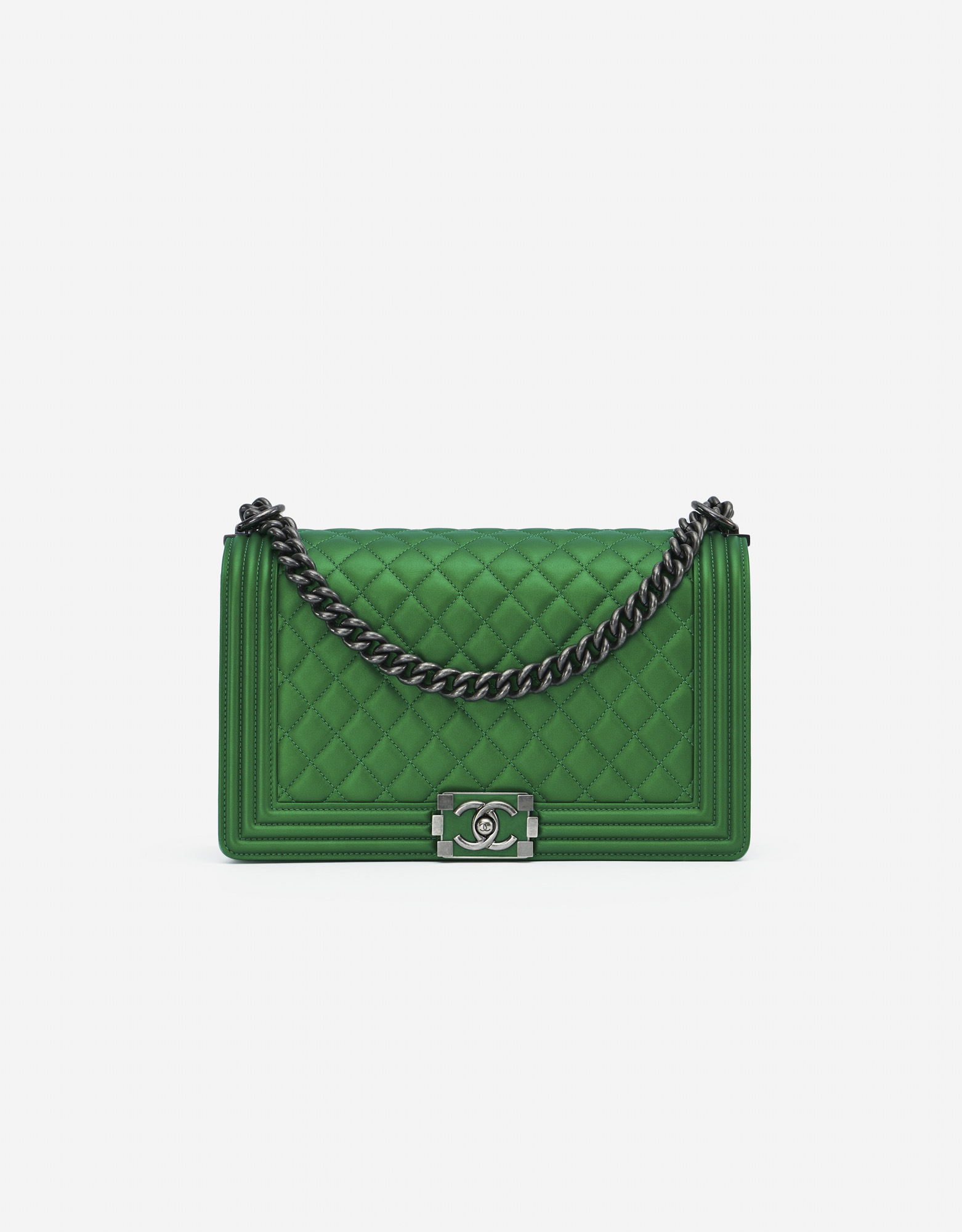 Chanel Green Iridescent Goatskin Medium Boy Bag
