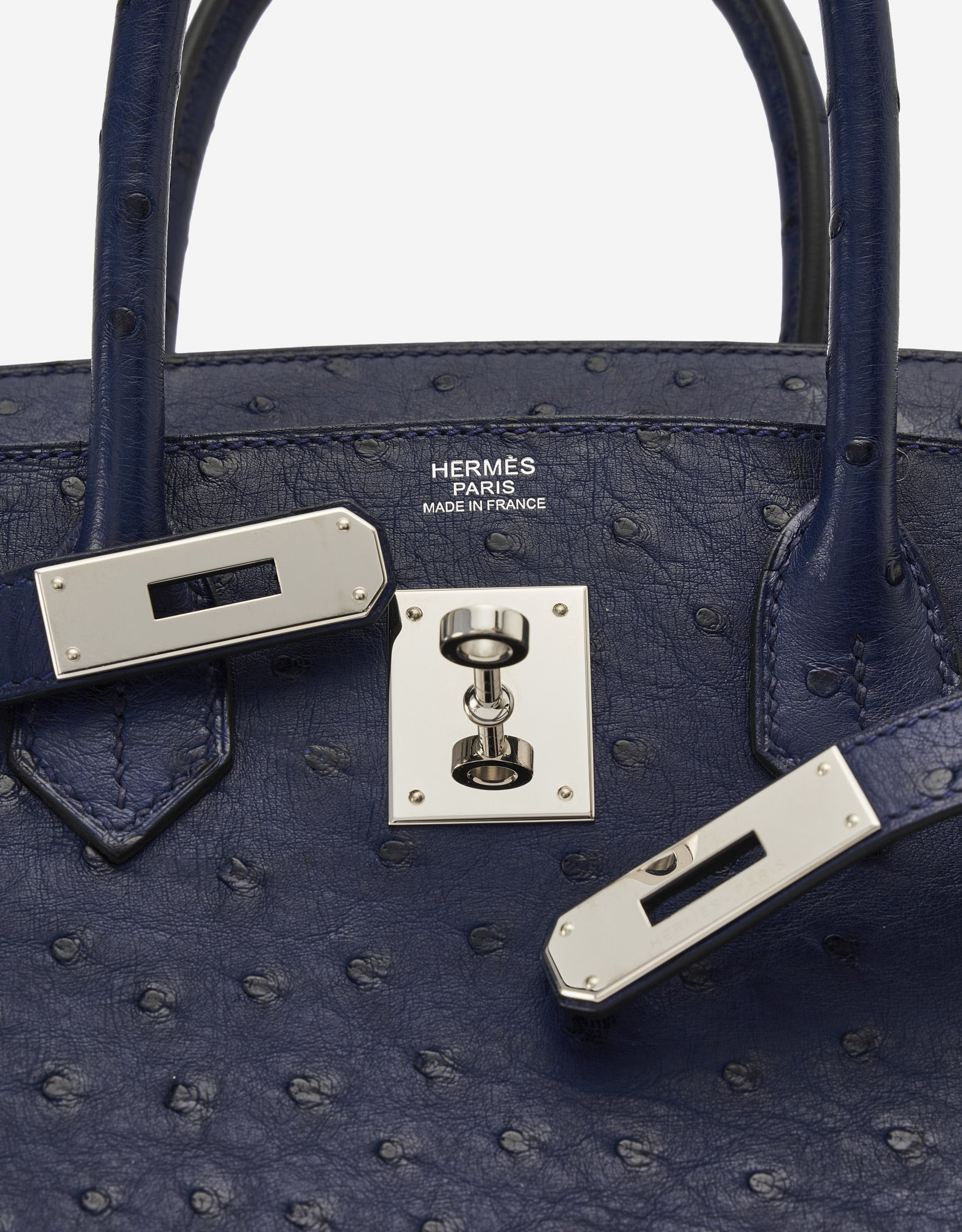 Hermes Birkin Handbag Blue Ostrich with Palladium Hardware 30 Blue 1345181