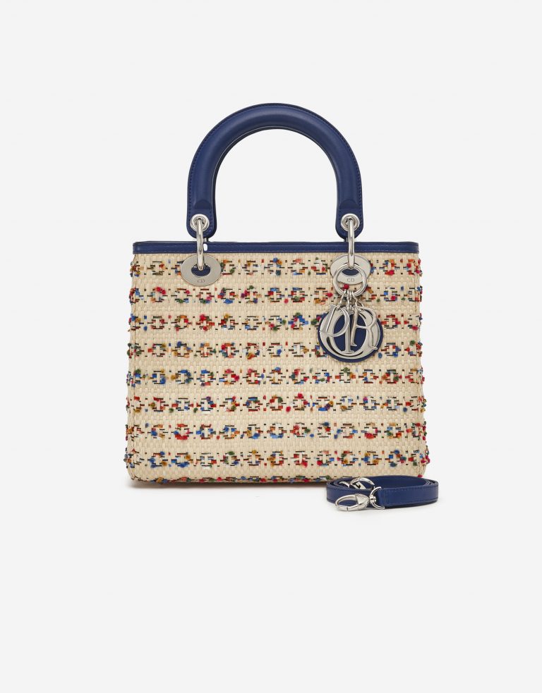 Dior Lady mittelgroBe Tasche Korb Leder Beige Blau SACLAB