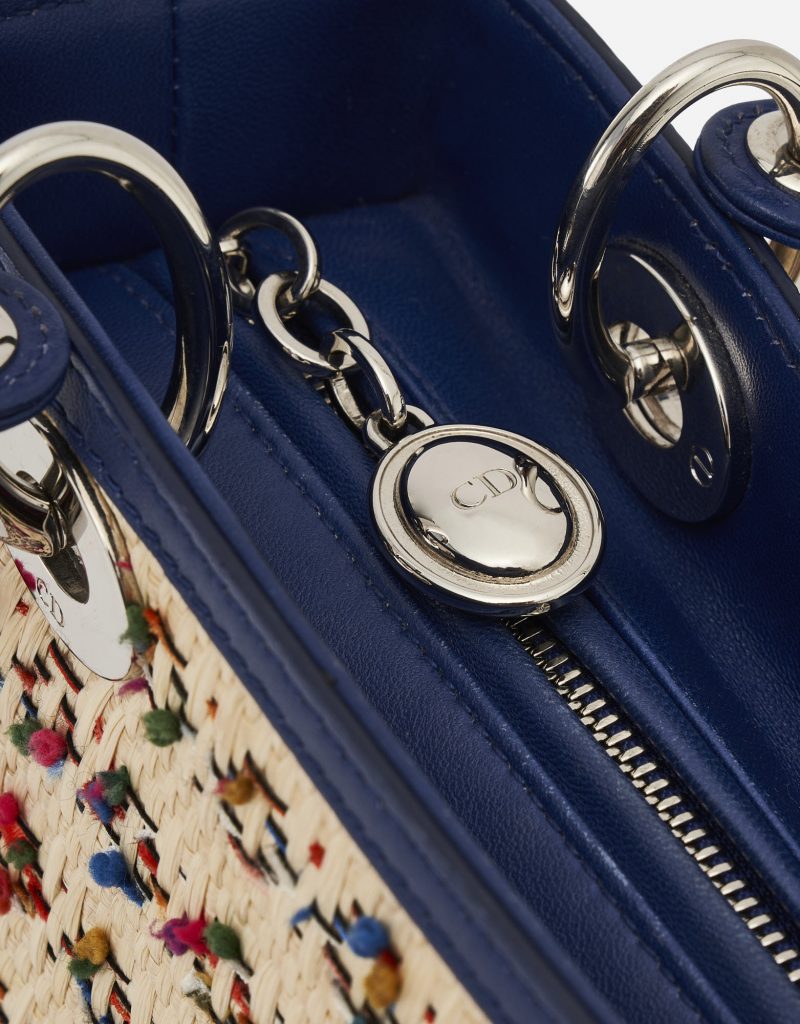 Dior Lady Medium Wicker/Leather Beige/Blue | SACLÀB