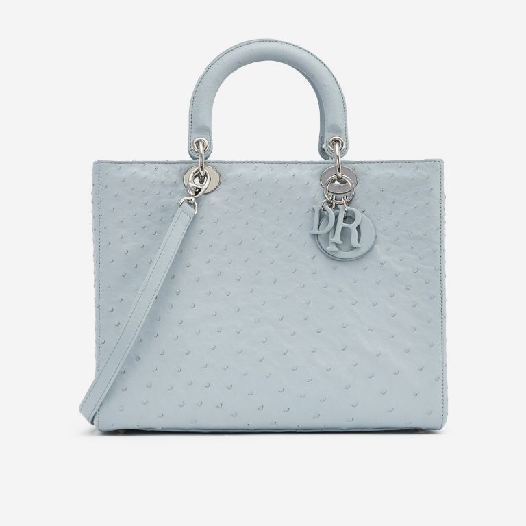 Dior Lady Large Ostrich Blue handbag front