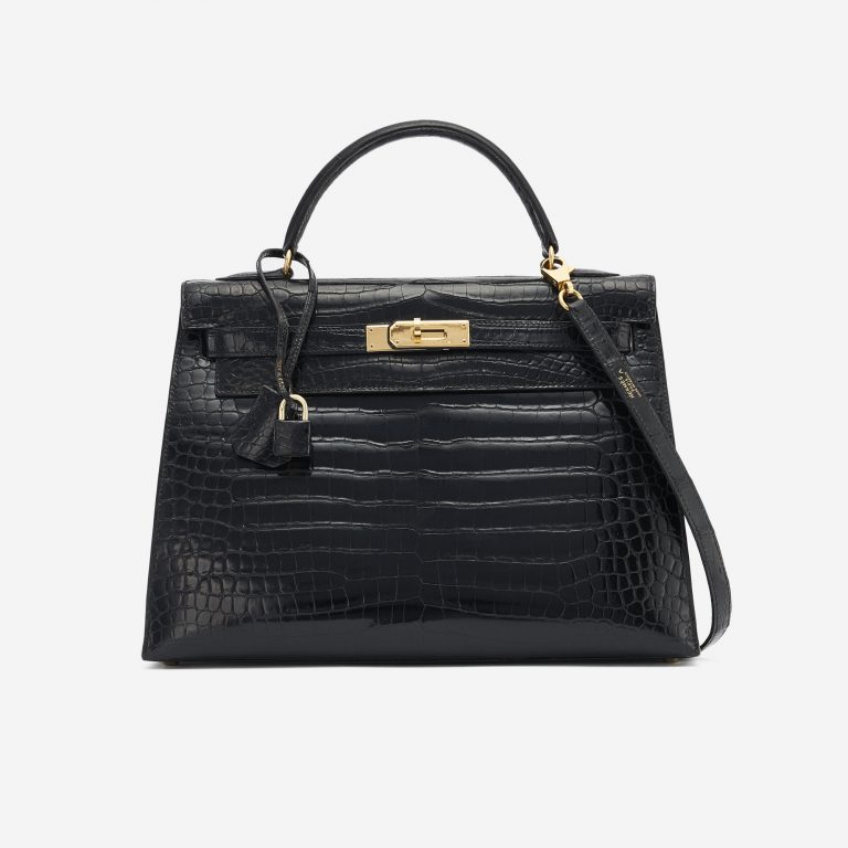 Hermès Kelly 32 Crocodile Porosus Black Vintage Handbag