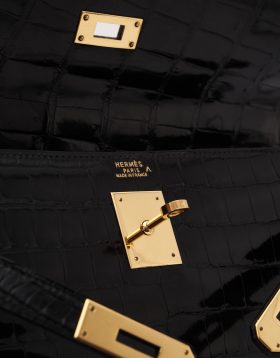 Hermès Kelly 32 Crocodile Porosus Black Vintage Gold Hardware