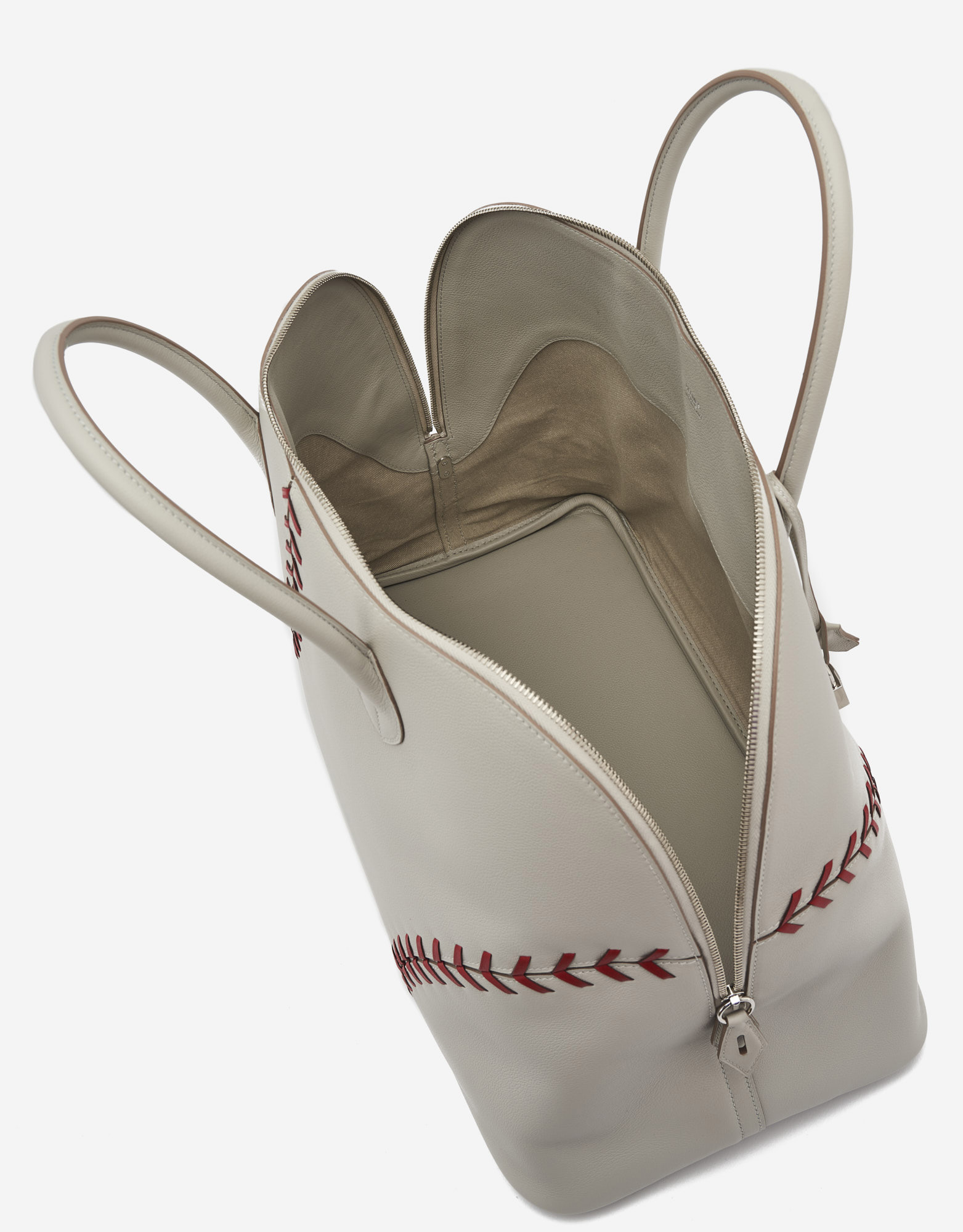 Hermès Bolide 45 1923 Baseball Gris Perle Rouge Evercolor Travel Bag