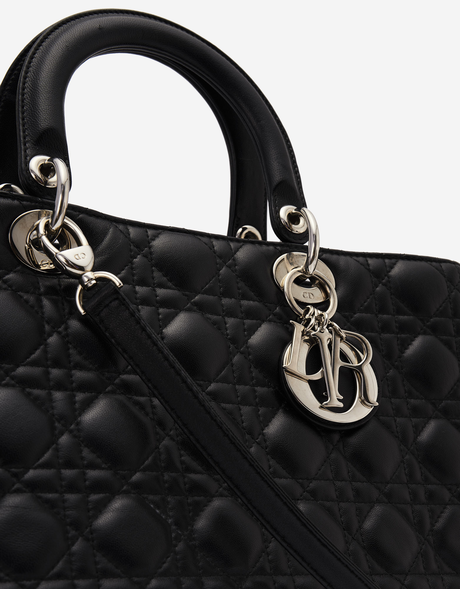 Dior Lady Large Calf Black Secondhand Handbag Charms