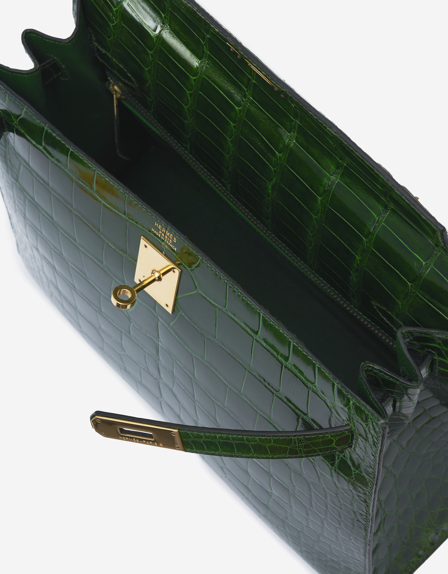 Hermès Kelly 32 Alligator Vert Smaragd Smaragd Exotische Handtasche