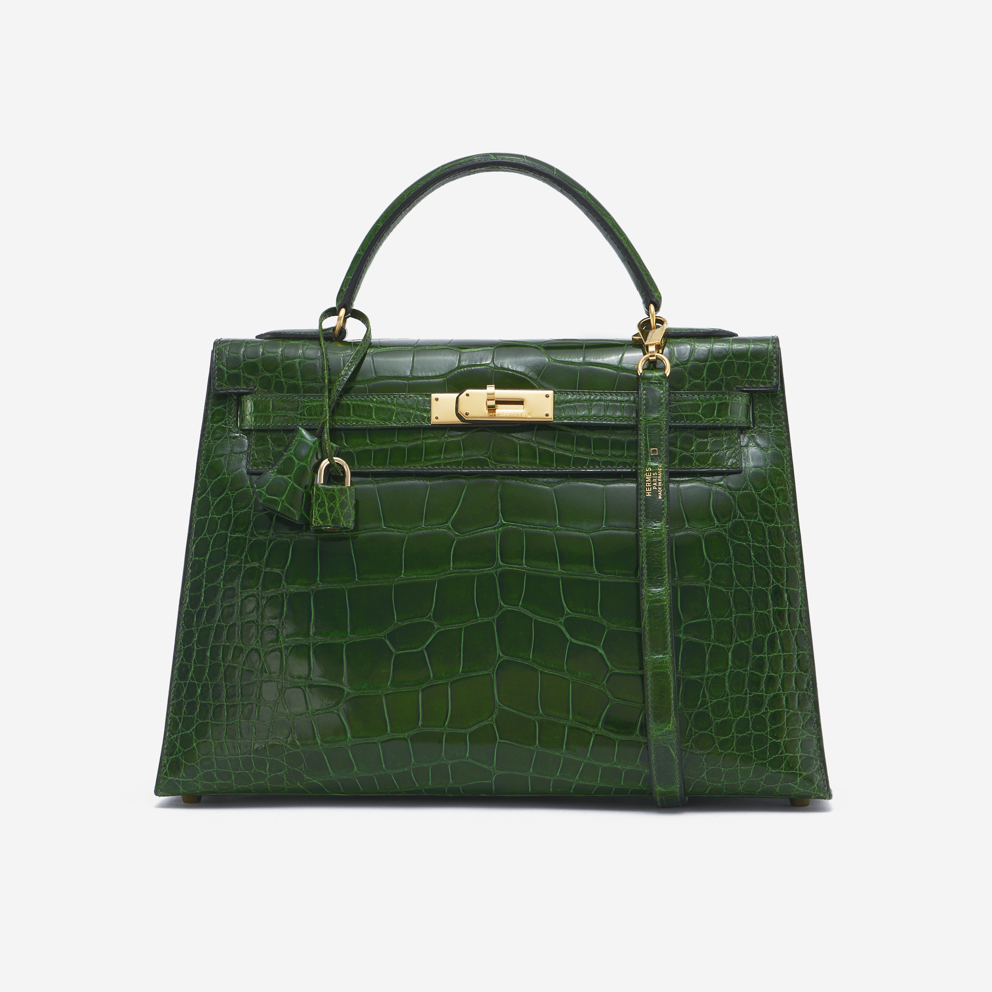 Hermès Kelly 32 Alligator Vert Smaragd Smaragd Exotische Handtasche