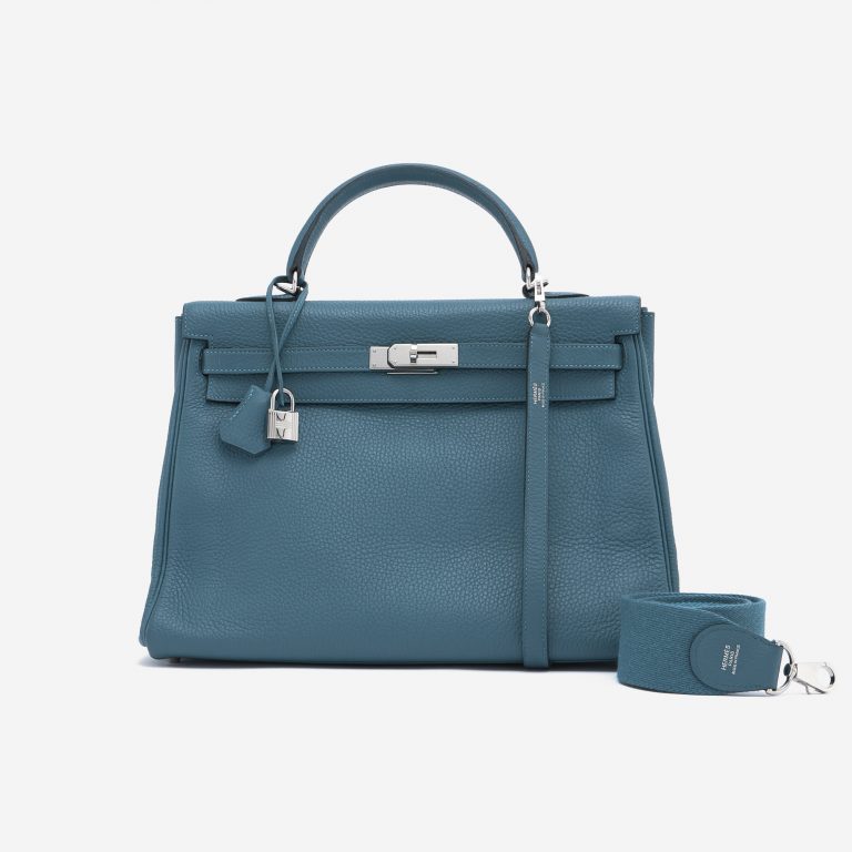 Hermès Kelly 35 Clemence leather Colvert Blue SACLÀB