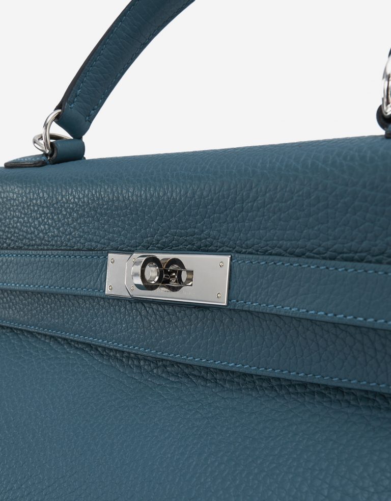 Hermès Kelly 35 Clemence leather Colvert Blue Palladium Hardware SACLÀB