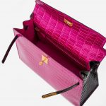 Interior of a pre-loved Hermès Kelly 35 HSS Crocodile Porosus Rose Scheherazade / Aubergine on SACLÀB