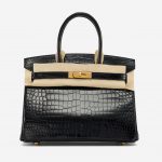 Hermès Birkin 30 Porosus Crocodile Black Felt Exotic Luxury Bag