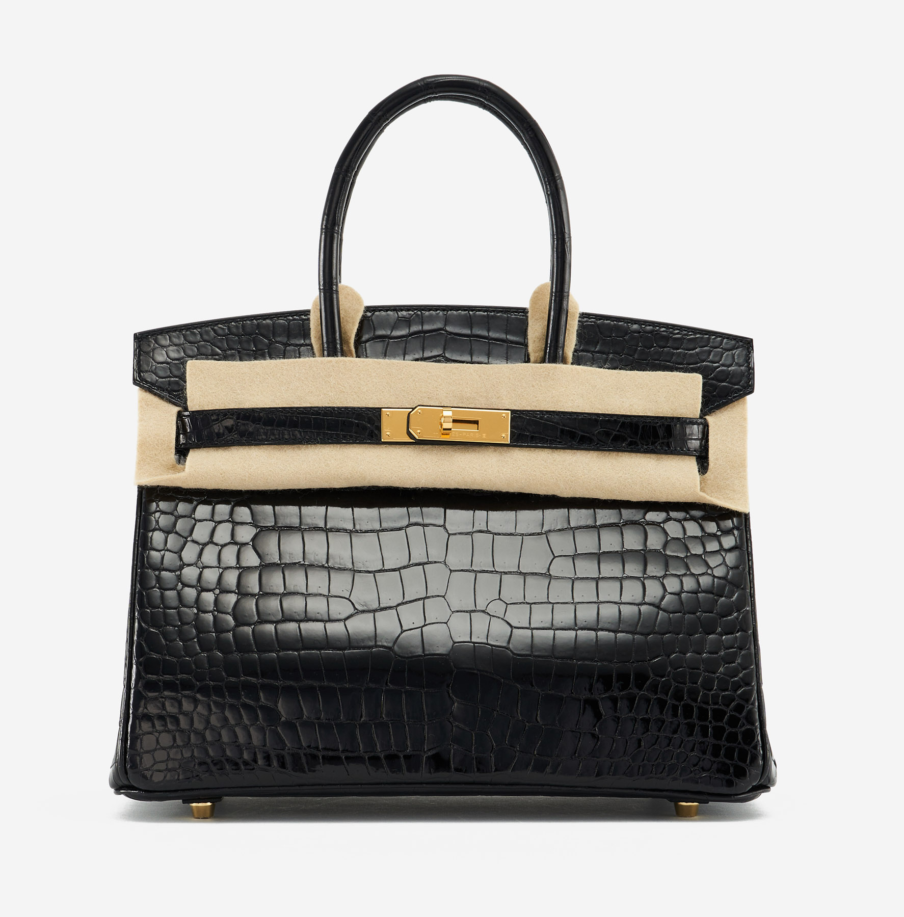 Hermès Birkin 30 Porosus Crocodile Black Felt Exotic Luxury Bag