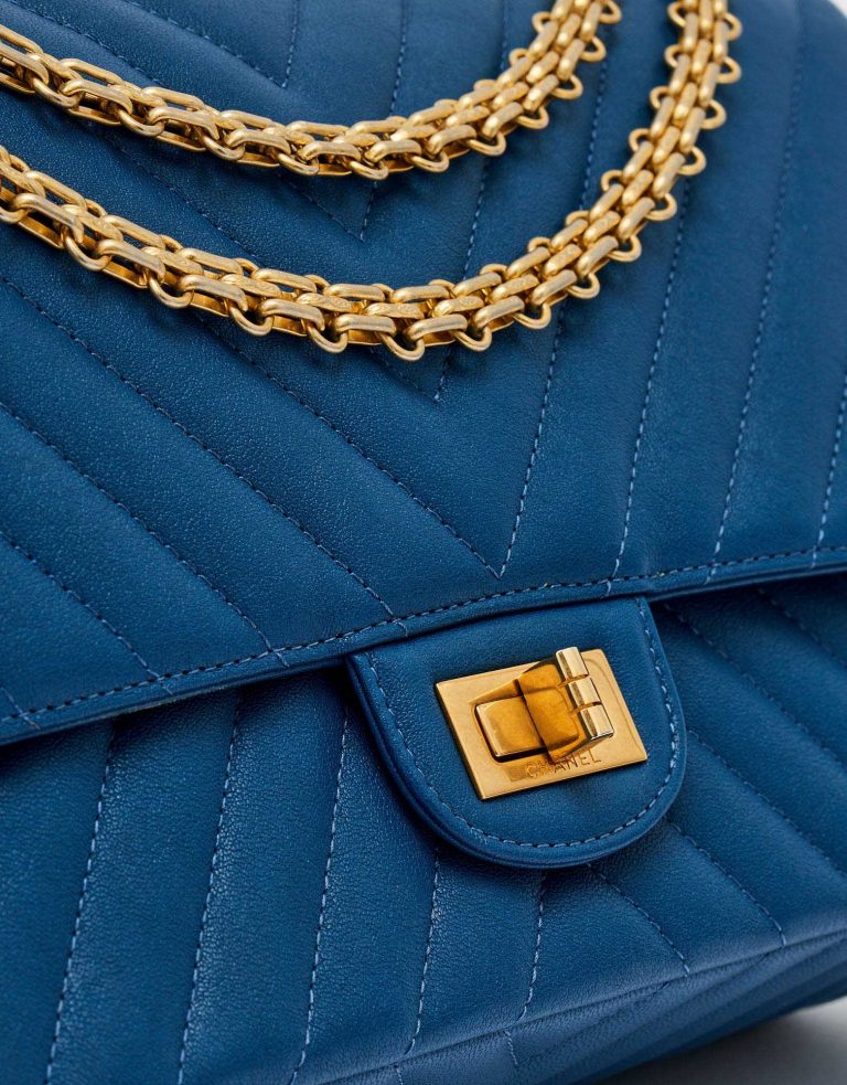 Hardware Detail of a Limited-Edition Chanel 2.55 226 in Blue and Pink on SACLÀB