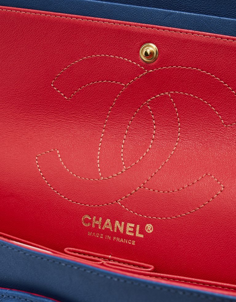 Logo Detail of a Limited-Edition Chanel 2.55 226 in Blue and Pink on SACLÀB