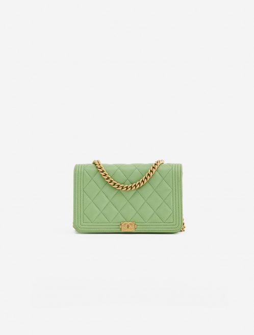 A pre-loved Chanel Boy Wallet on Chain Lambskin in Light Green on SACLÀB