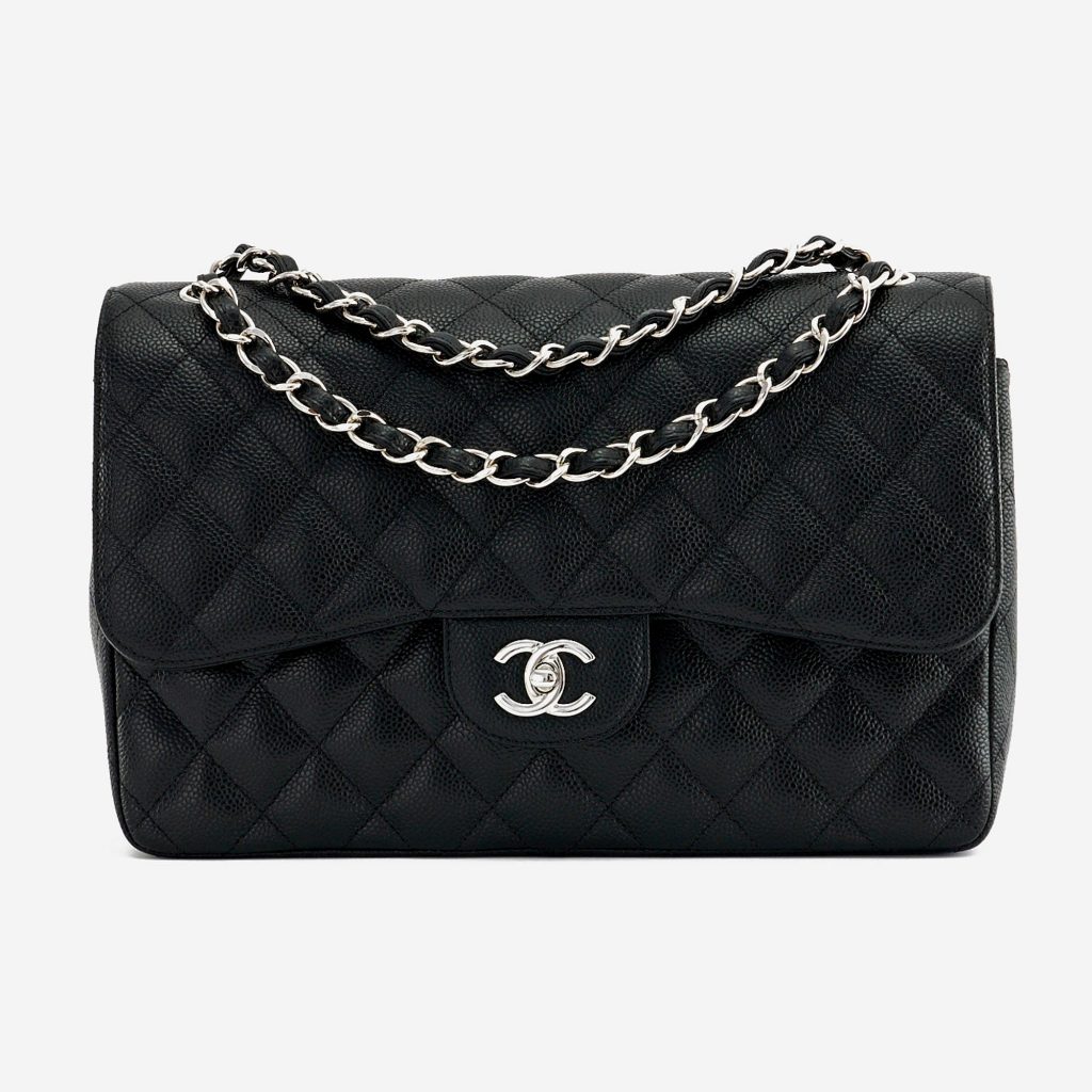 chanel jumbo black caviar silver hardware