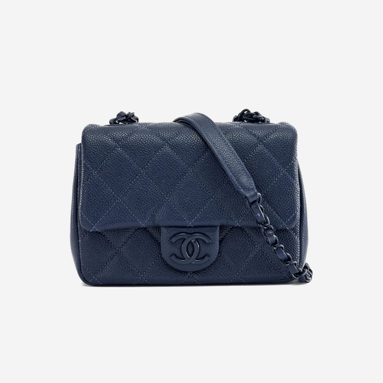 Frontside of a pre-loved Chanel Timeless Mini Caviar Blue Incognito on SACLÀB