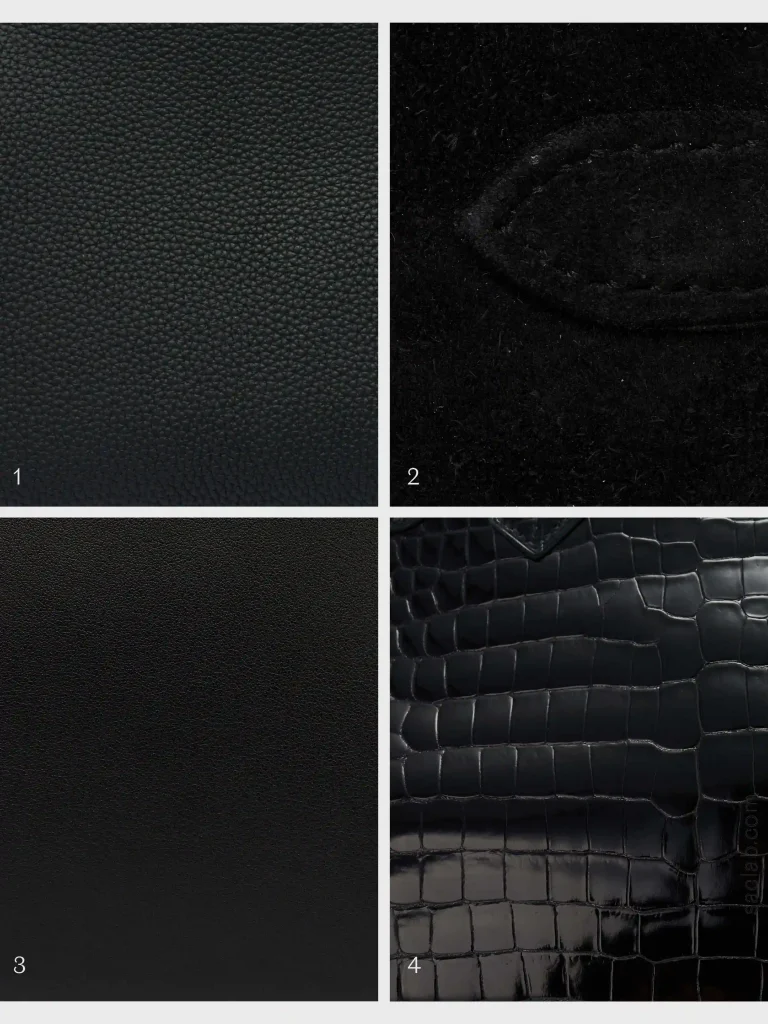 Schwarze Hermès-Taschen mit verschiedenen Ledersorten 