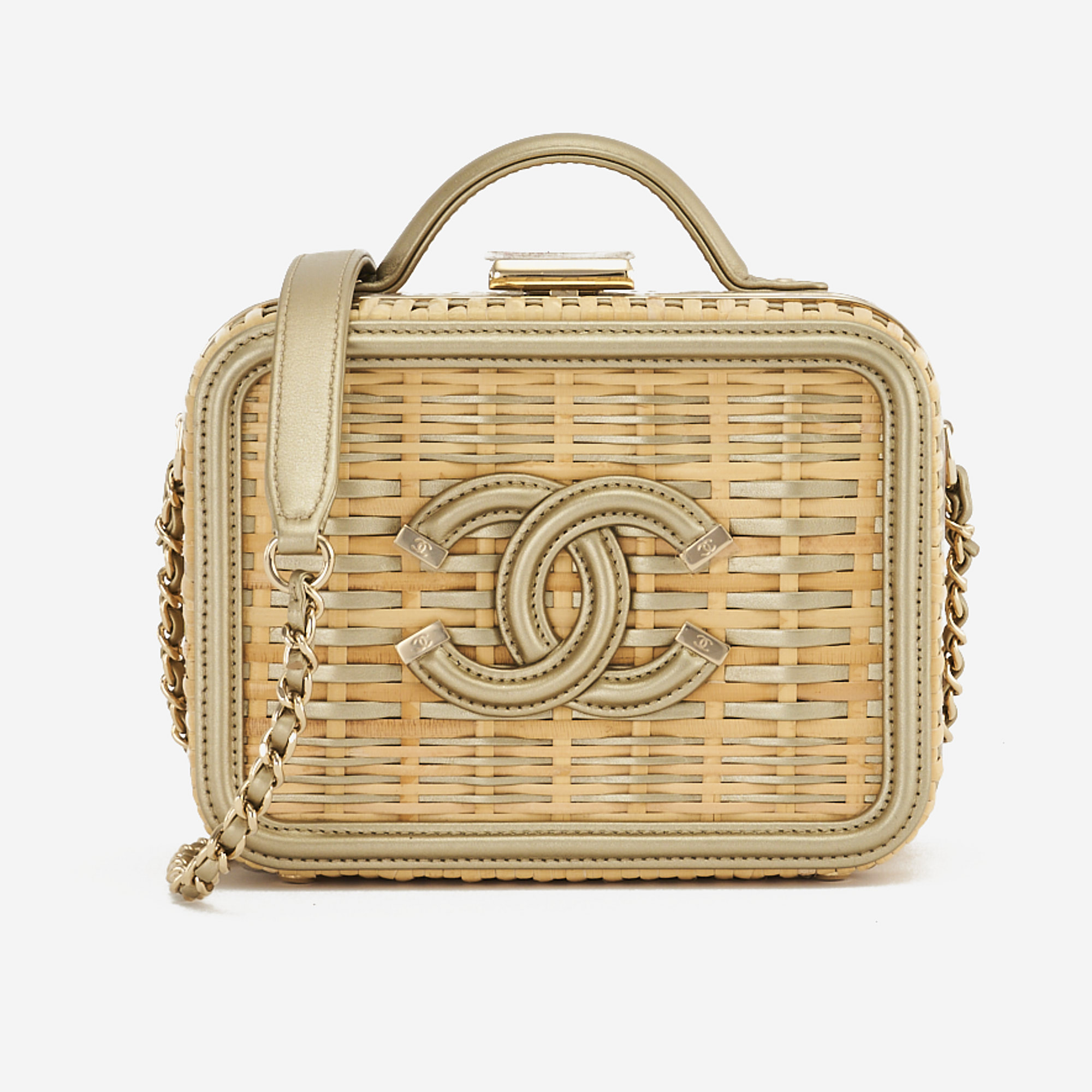 Chanel Vanity Case Small Straw/Calf Beige/Gold | SACLÀB