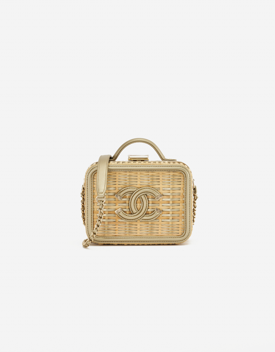 Chanel Vanity Case Small Straw/Calf Beige/Gold | SACLÀB