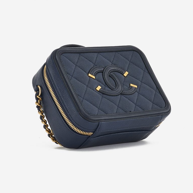 A pre-loved Chanel Vanity Case Small Caviar Leather in Dark Blue on SACLÀB