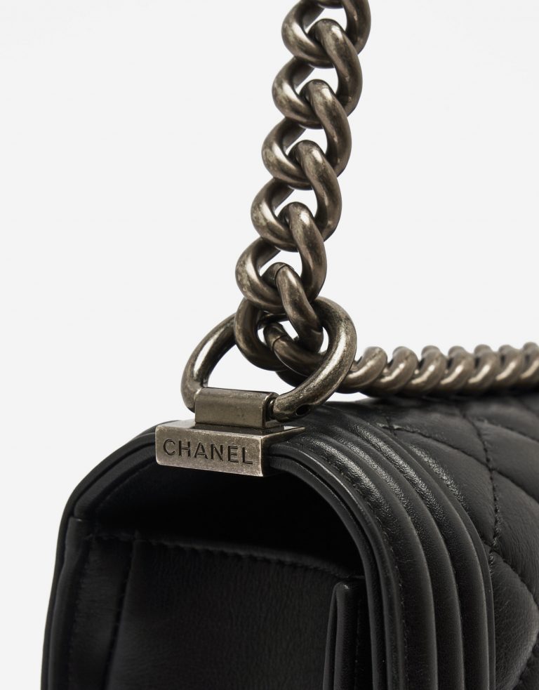 Chain Detail on a pre-loved Chanel Boy Medium Lambskin Black on SACLÀB