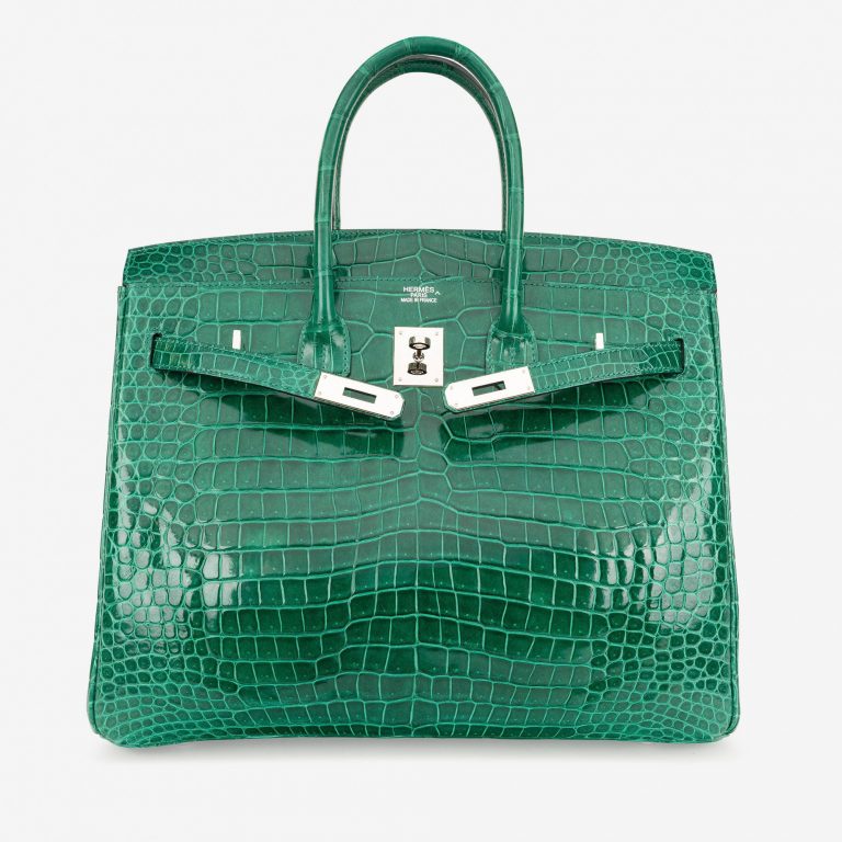 Pre-owned Hermès bag Birkin 35 Crocodile Porosus Vert Emeraude Green | Sell your designer bag on Saclab.com