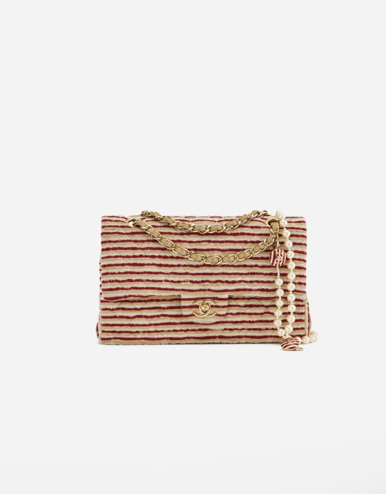 Chanel Timeless Medium Silk/Cotton/Pearls Red/White | SACLÀB