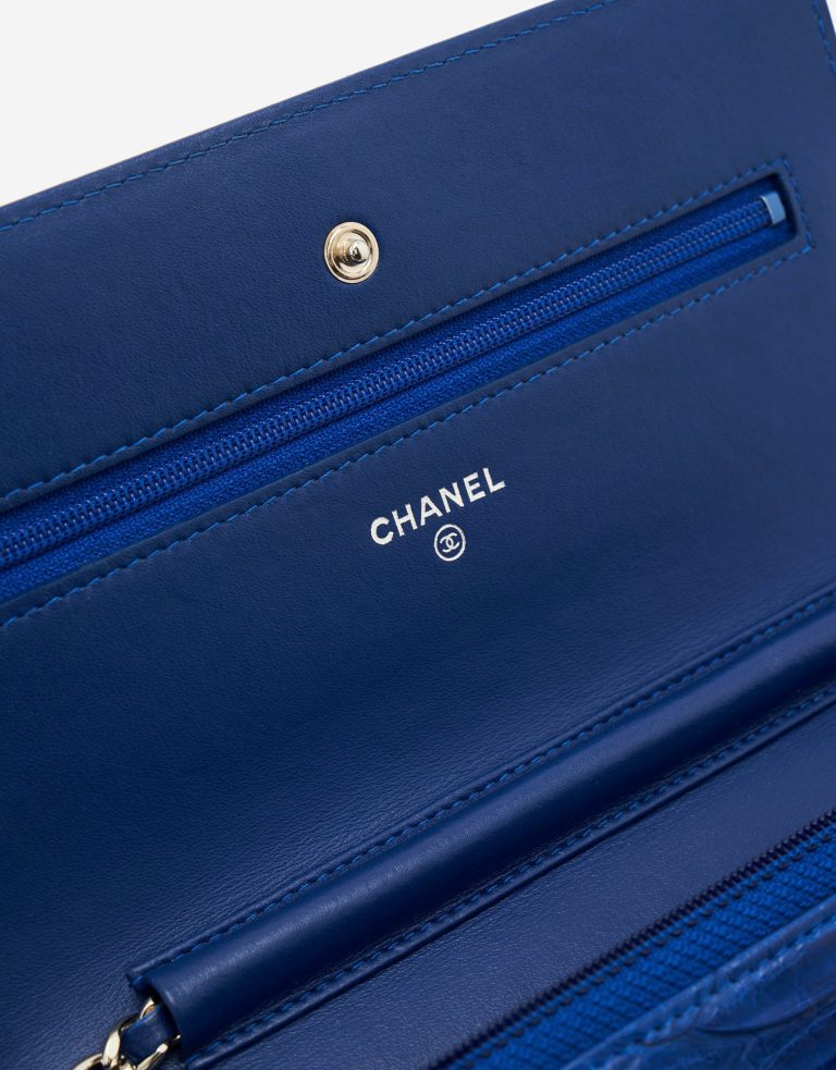 Interior Detail on a Pre-Loved Chanel Wallet On Chain Python Blue on SACLÀB