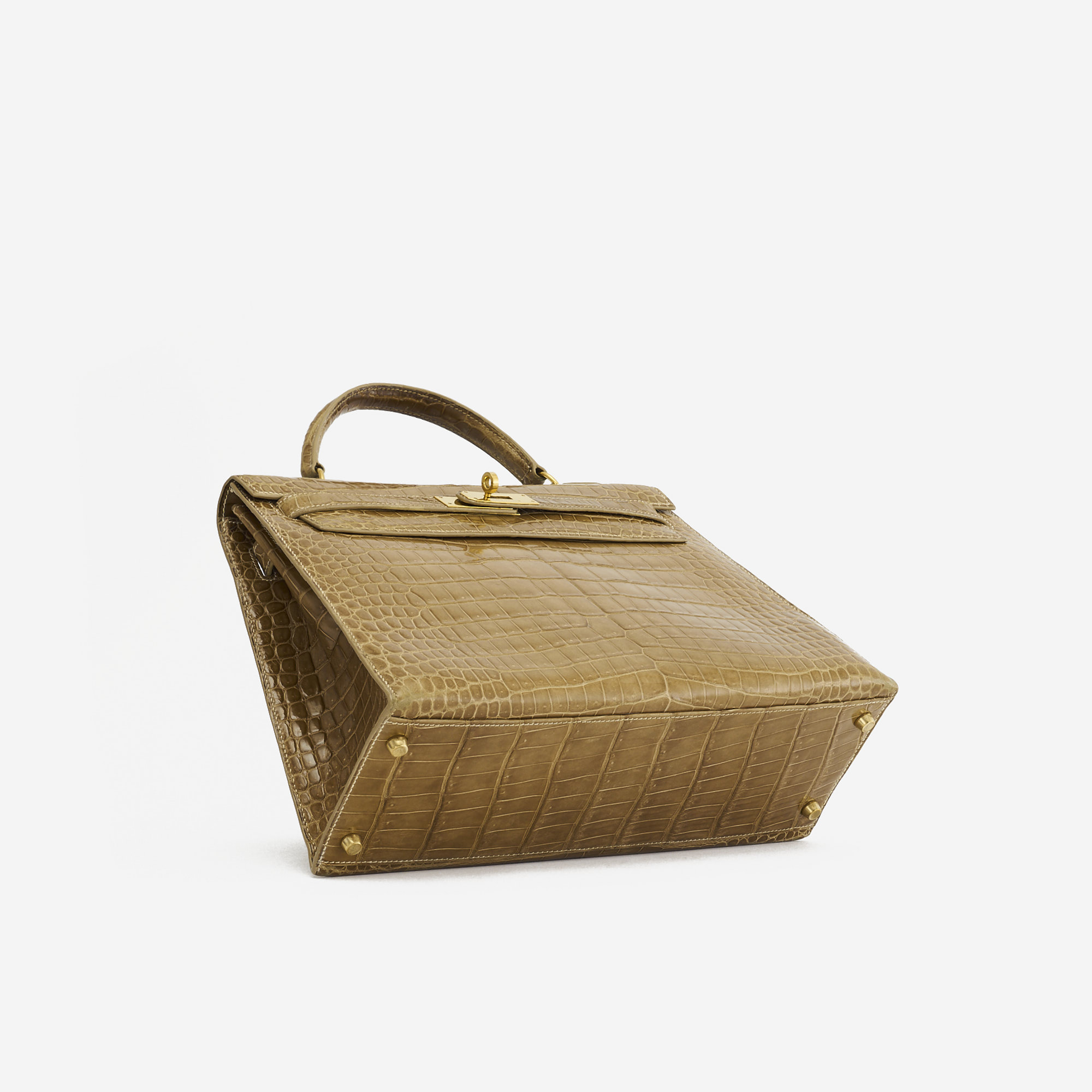 Hermes Crocodile 30 Kelly Tan Beige Exotic Vintage Bag with Gold Hardware  Used