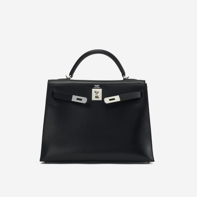 A pre-loved Hermès Kelly 32 Box Leather in Black on SACLÀB