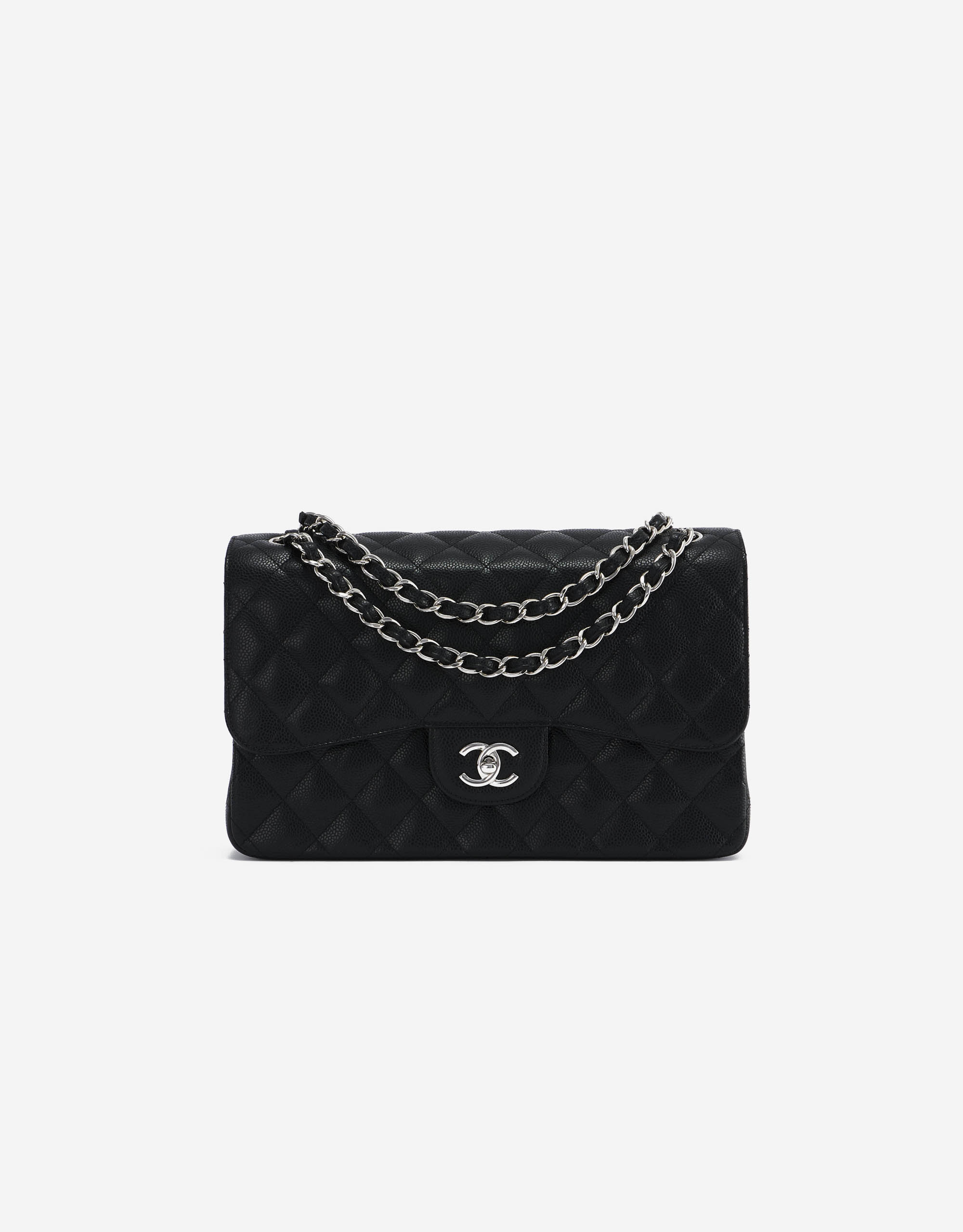 chanel jumbo black caviar silver hardware