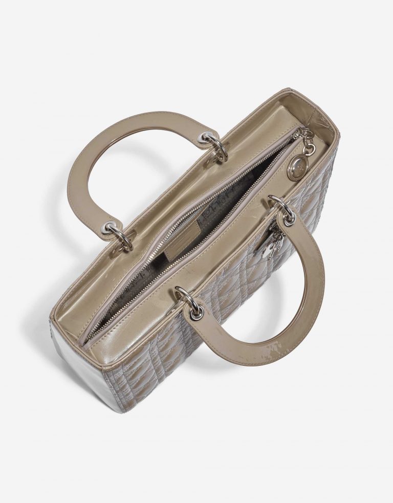 Pre-owned Dior bag Lady Large Patent Leather Gris Beige | Sell your designer bag on Saclab.com