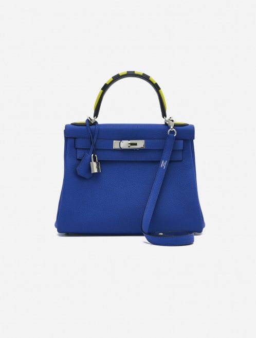 Hermès Kelly 28 Togo 'Au Trot' Bleu Electrique / Indigo / Lime / Vert Fonce